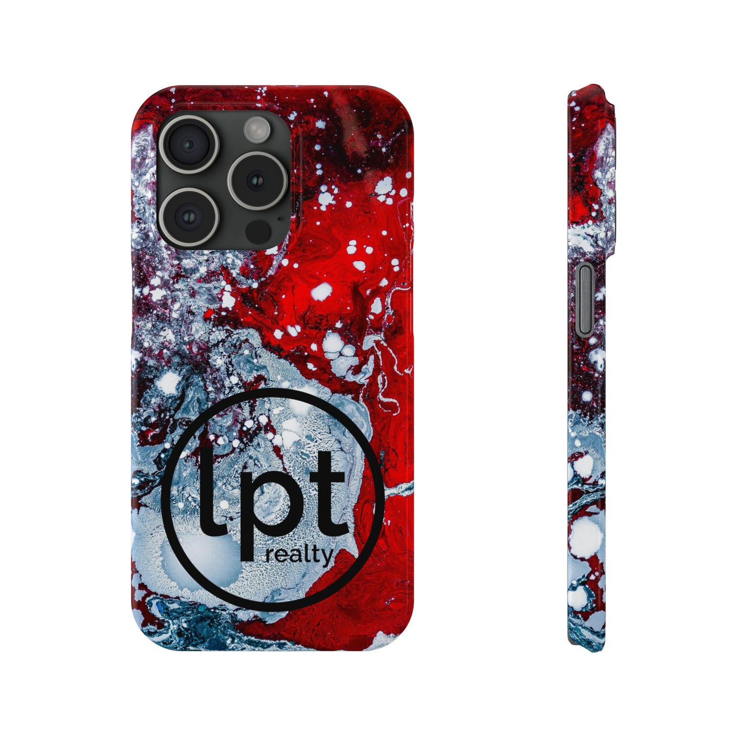 LPT Realty Logo -  Red, Black and White Alcohol Ink Design Iphone 15-12 Slim Phone Case