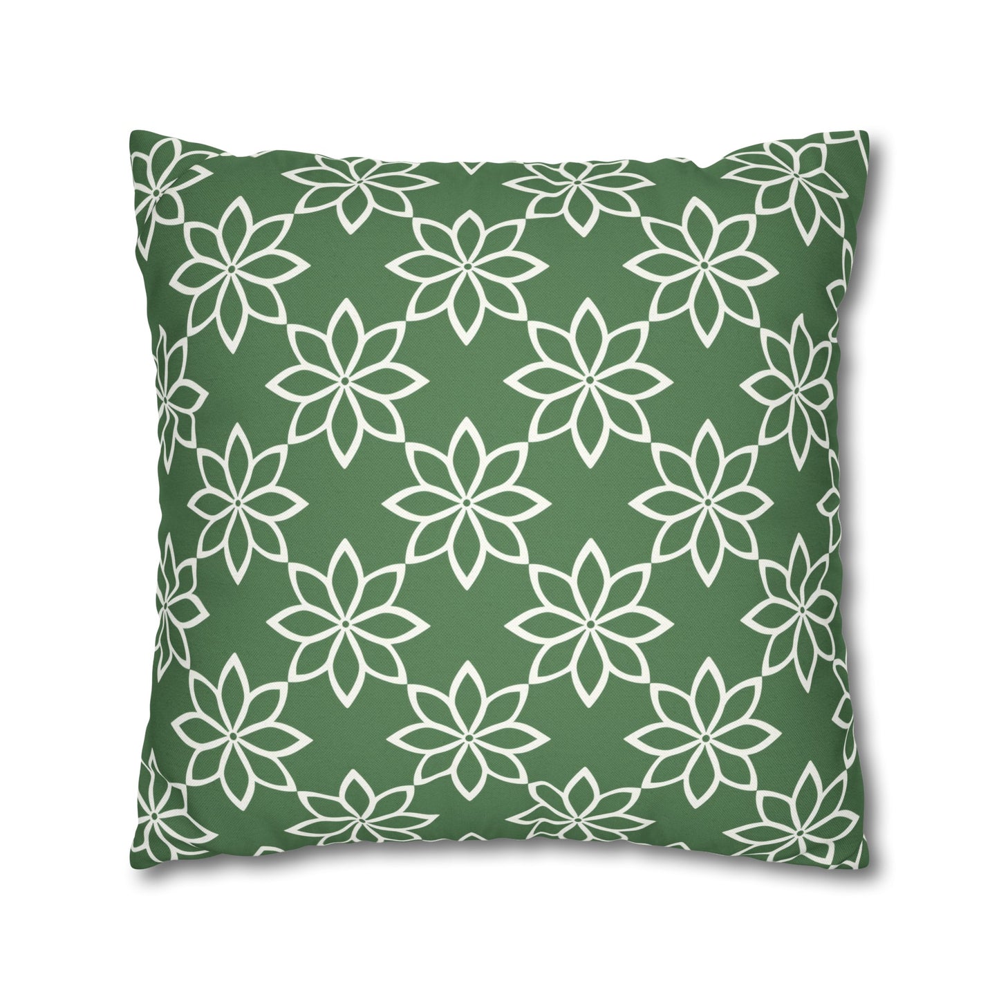 Modern Minimalist Green and White Geometric Floral Design Spun Polyester Square Pillowcase 4 Sizes