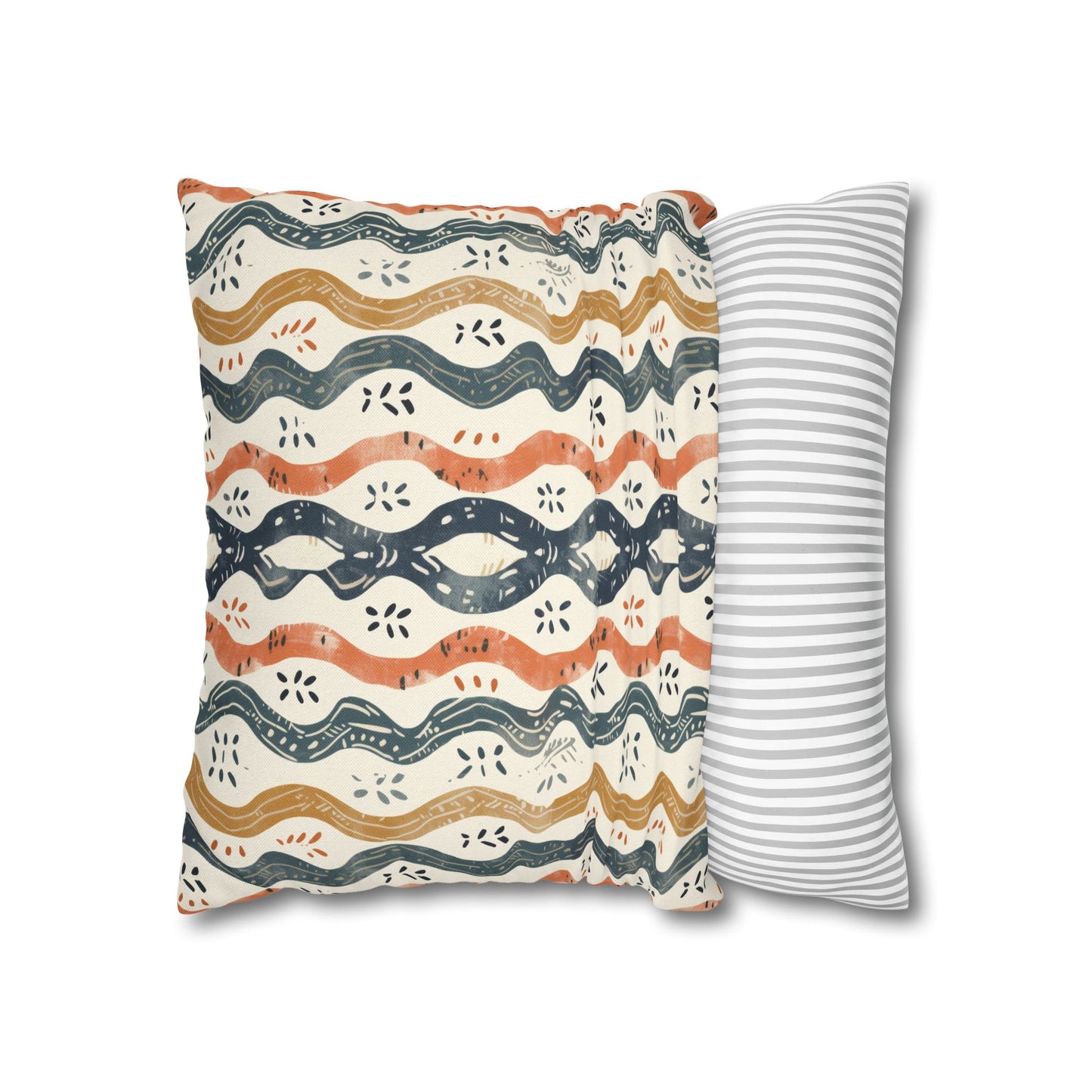 Boho Waves with Earthy Blues Reds and Browns Spun Polyester Square Pillowcase 4 Sizes