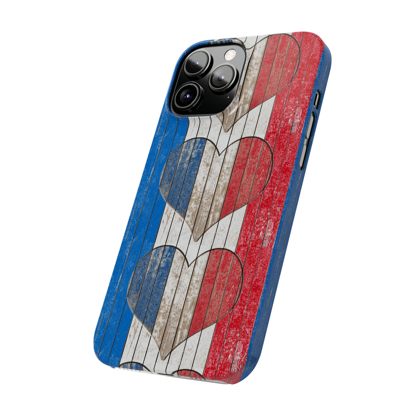 Painted Heart in Red White Blue Wood Wall Iphone 15-12 Slim Phone Case