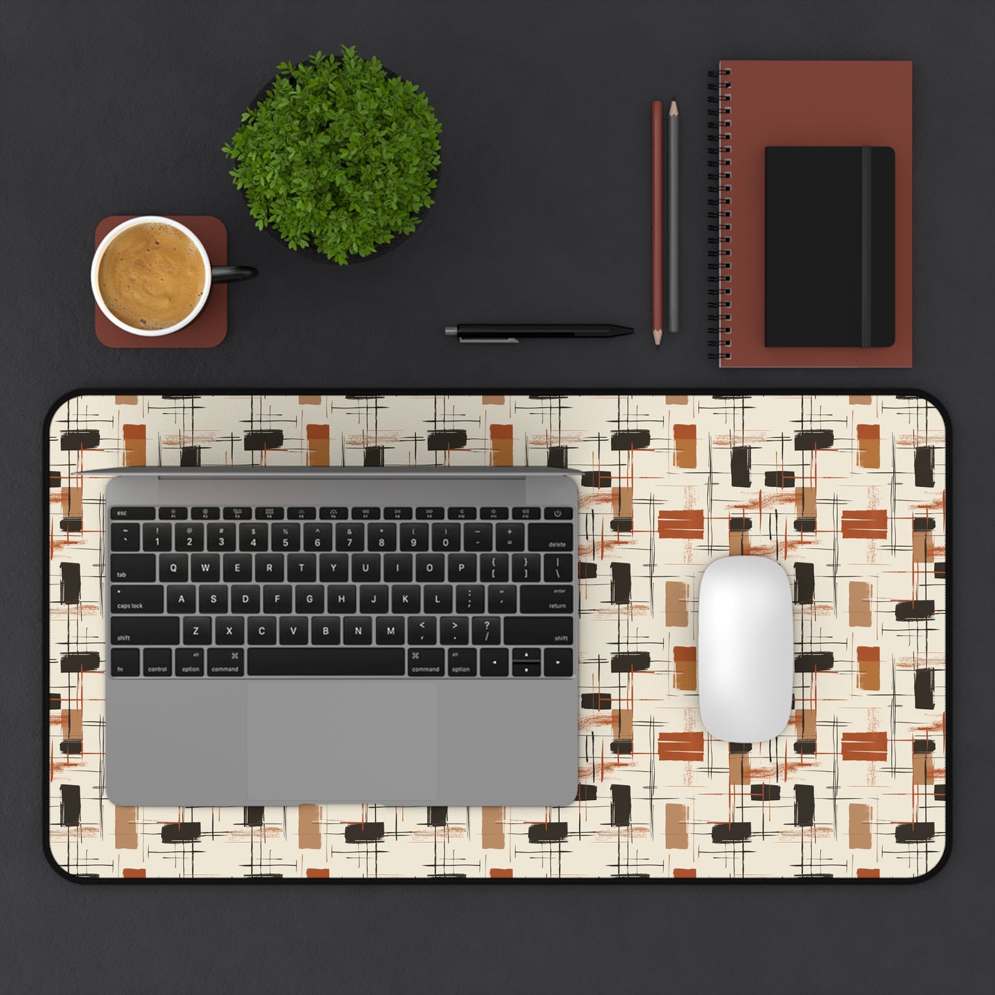 Modern Artistry in Bold and Minimalistic Pattern in a Palette of Black, Dark Orange, and Beige Extended Gaming Mouse Pad  Desk Mat  - 3 Sizes