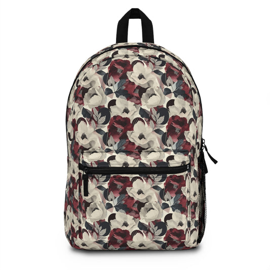 Elegant Vintage Floral Blooms in Wine, Cream and Charcoal Print Lightweight Stylish Durable Backpack (Made in USA)