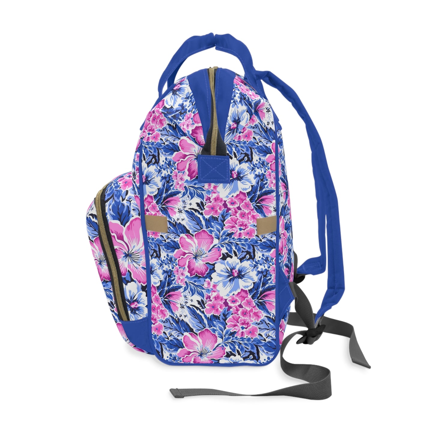 Bright Blooms: Pink and Blue   Watercolor Hibiscus in Vivid Splendor Multifunctional Diaper Backpack