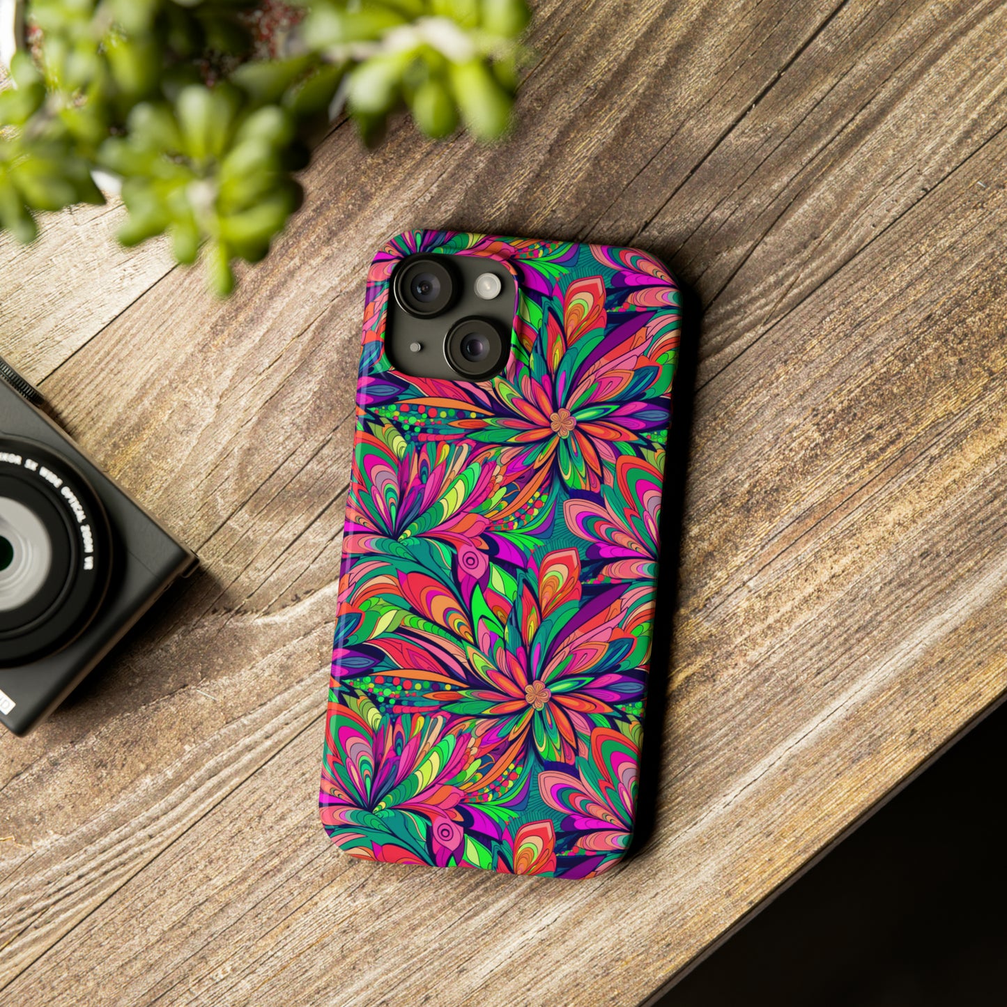 Tropical Large Neon Flowers Iphone 15-12 Slim Phone Case