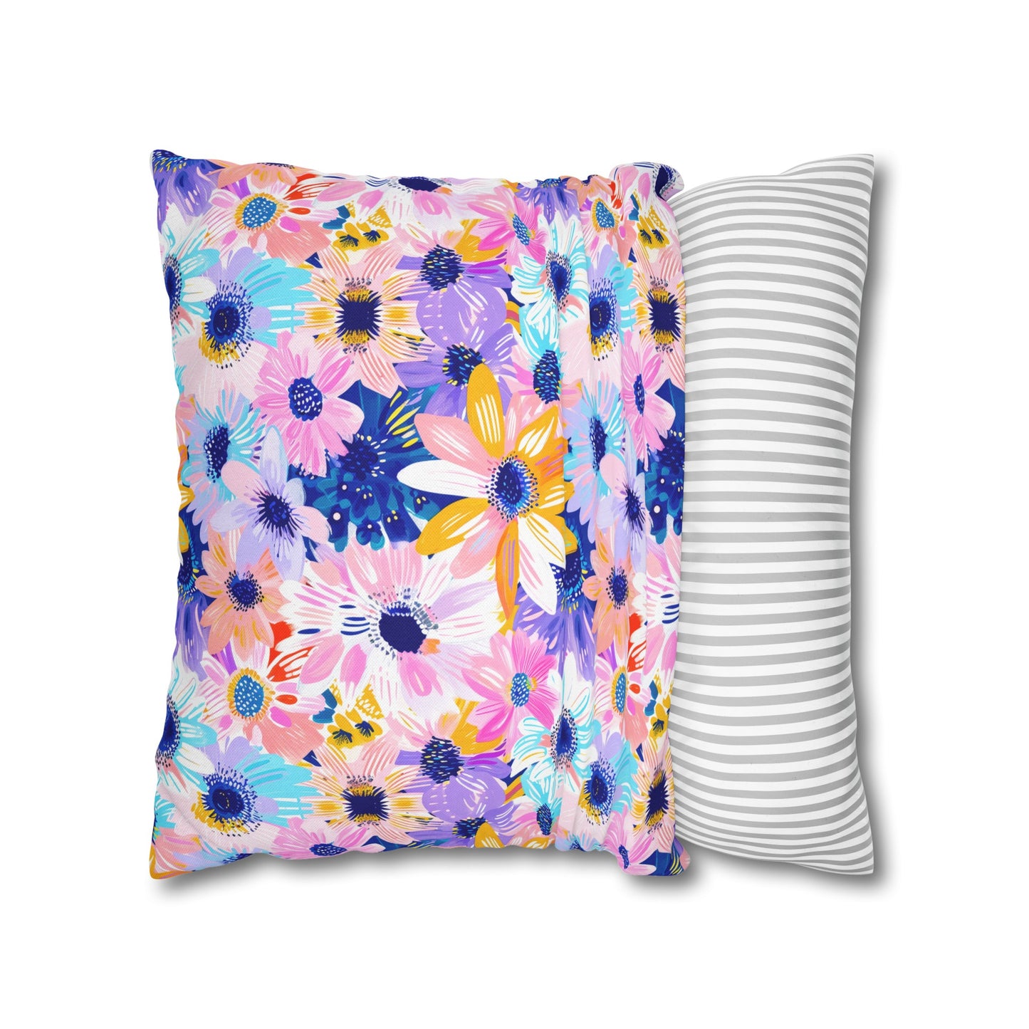 Watercolor Wonderland: Large Colorful Daisies Blooming with Radiance Spun Polyester Square Pillowcase 4 Sizes