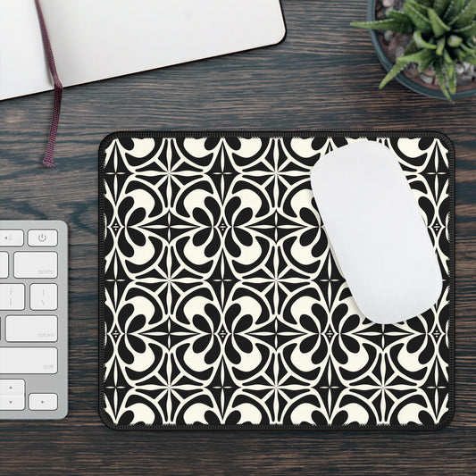 Vintage Retro Chic Bold Black and White Geometric Pattern Gaming Mouse Pad with Finished Edges