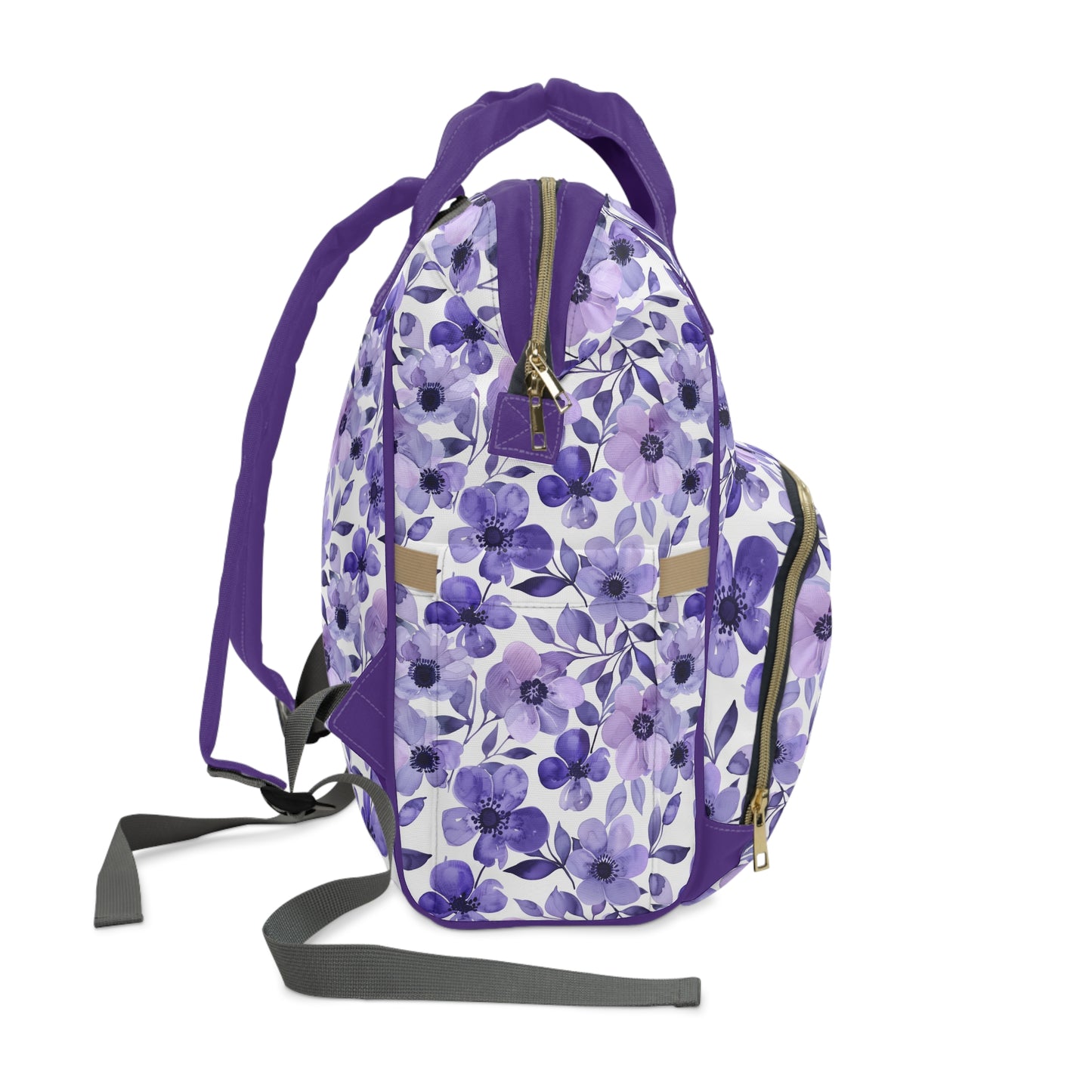 Elegant Purple Watercolor Blossoms Multifunctional Diaper Backpack