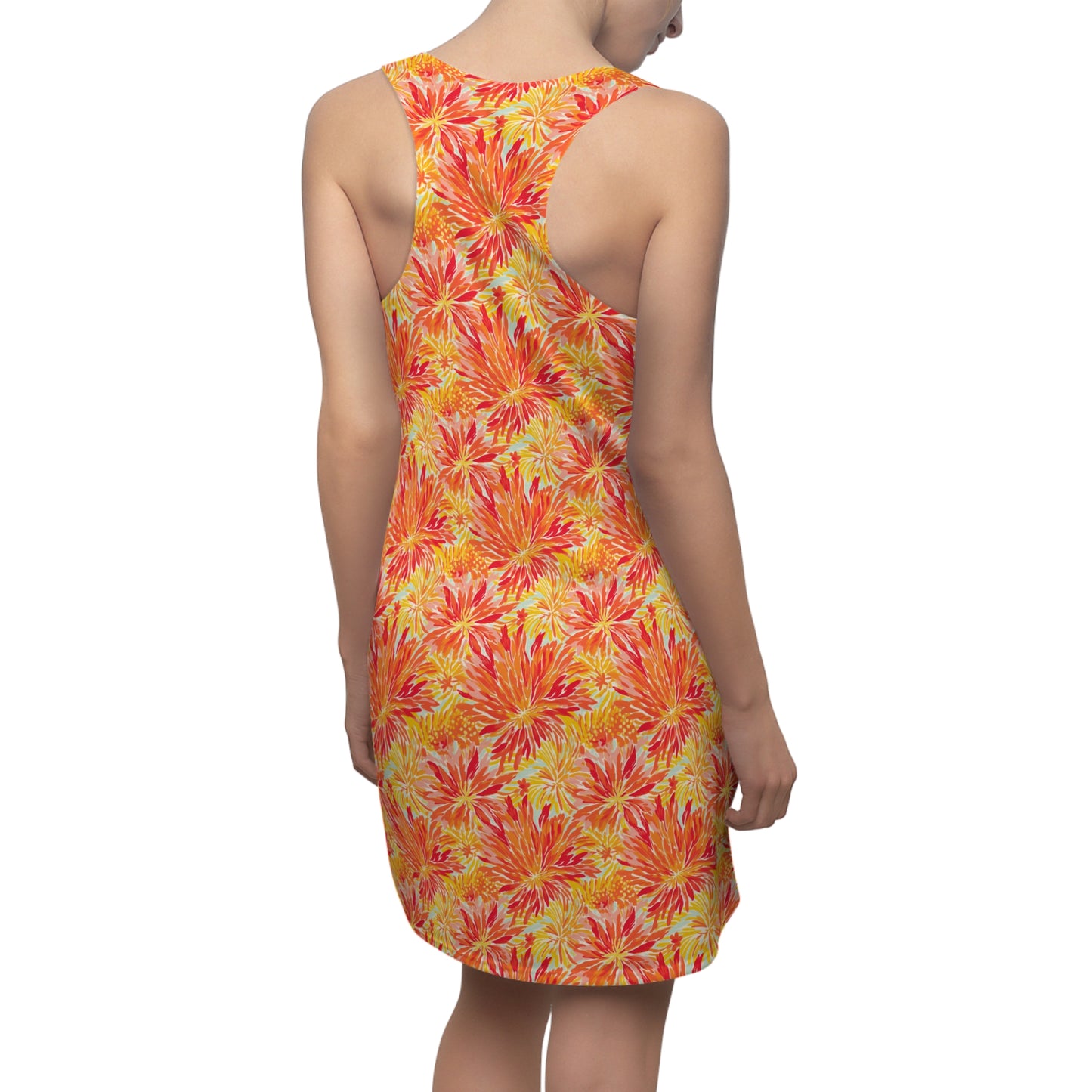 Golden Citrus Blooms: Vibrant Orange and Yellow Watercolor Flowers Women's Racerback Dress XS - 2XL