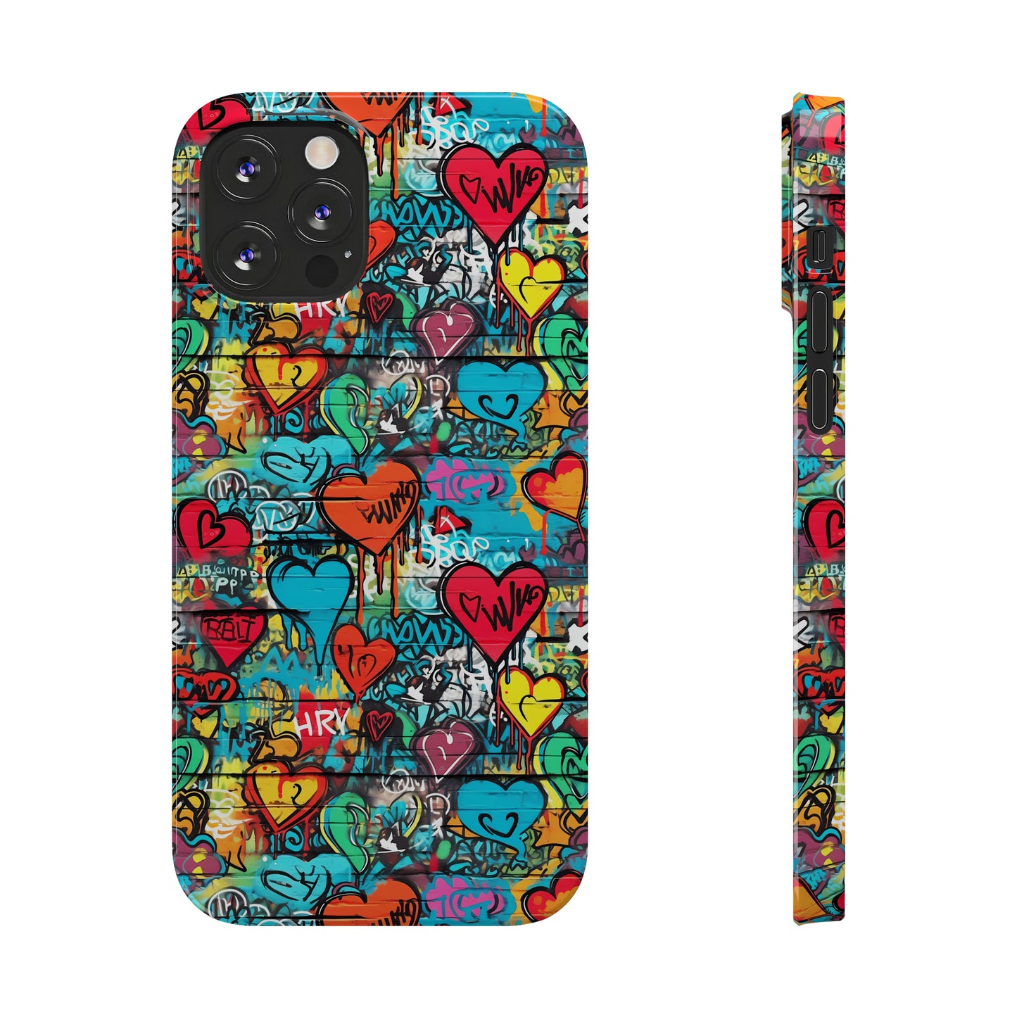 Street Art Graffiti Hearts Design Iphone 15-12 Slim Phone Case