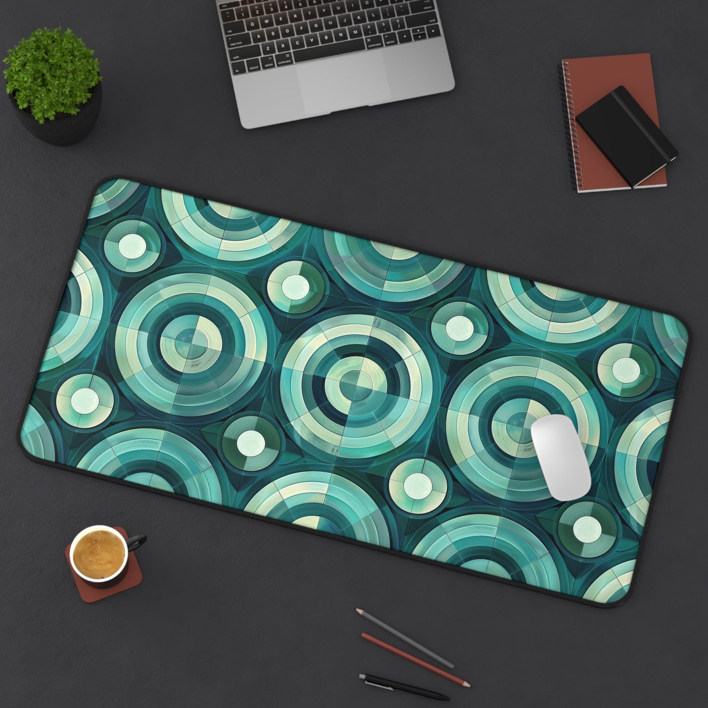 Oceanic Echoes of Layered Circles in Turquoise and Aqua Extended Gaming Mouse Pad  Desk Mat  - 3 Sizes