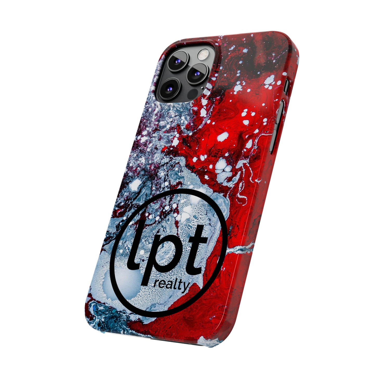 LPT Realty Logo -  Red, Black and White Alcohol Ink Design Iphone 15-12 Slim Phone Case