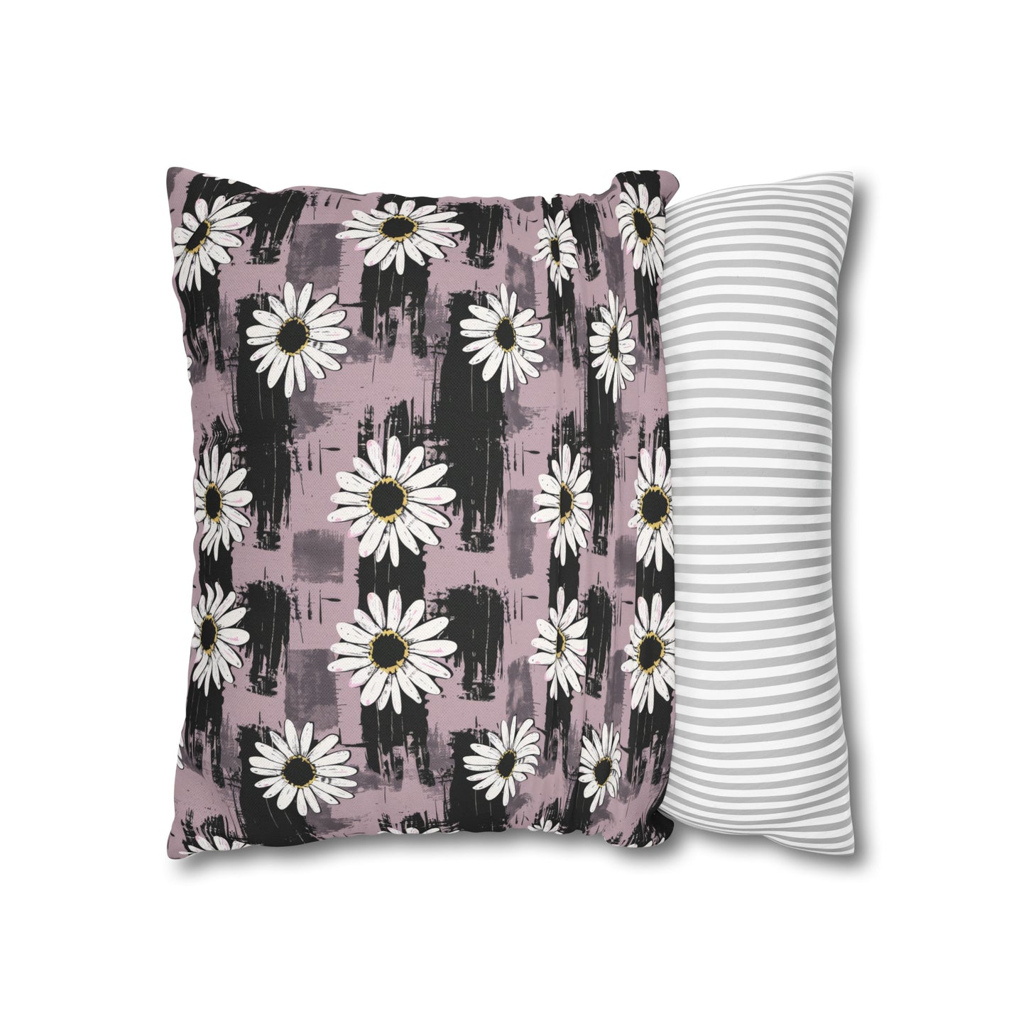 Edgy Daisy Dream with Pink and Black Grunge Spun Polyester Square Pillowcase 4 Sizes