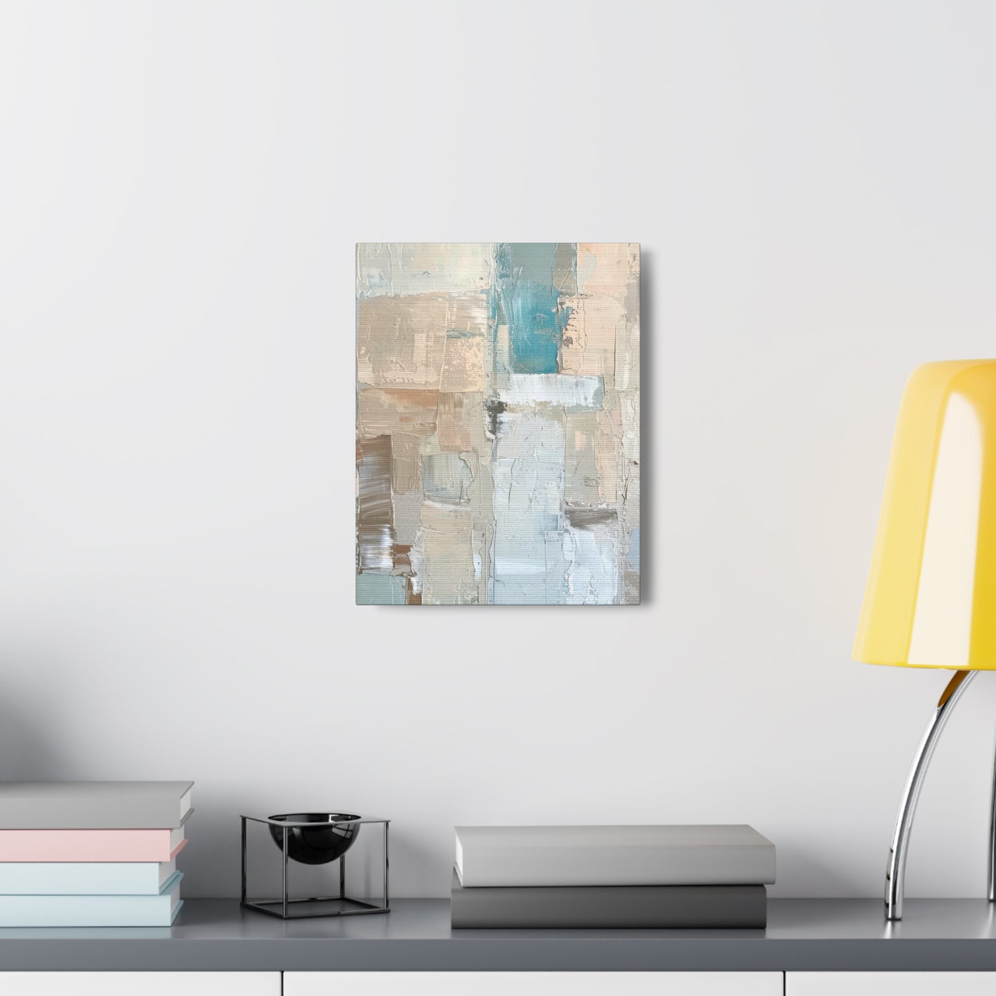 Bold Contrasts Abstract Grey Teal and Tan Color Blocking with Bold, Heavy Strokes Print on Canvas Gallery - 13 Sizes