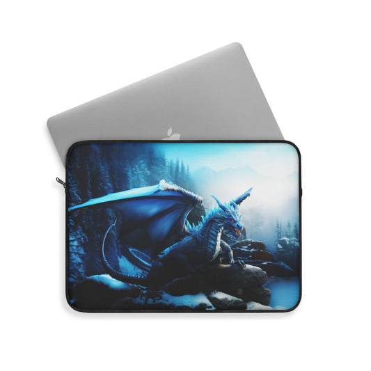 Majestic Ice Dragon in Winter Wonderland - Laptop or Ipad Protective Sleeve 3 Sizes