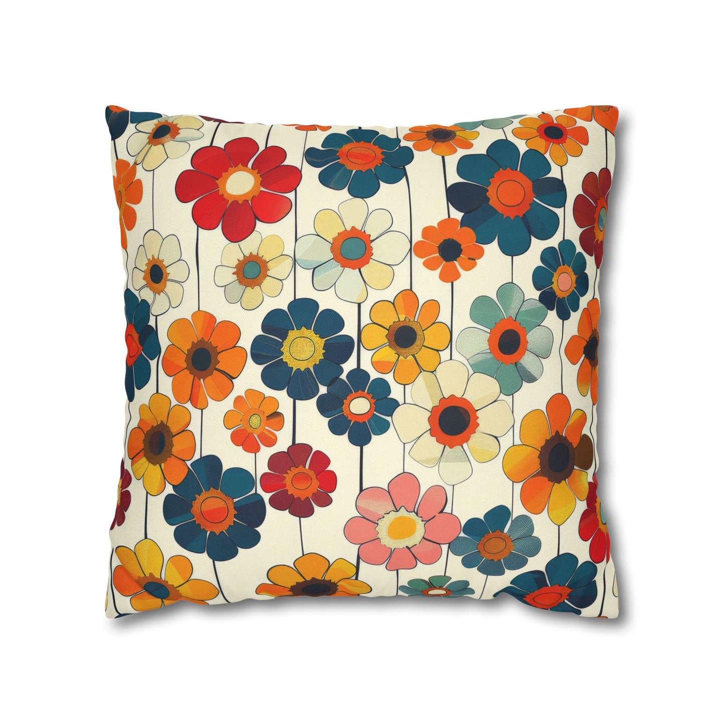 Blooming Joy Vibrant Retro Floral Pattern Spun Polyester Square Pillowcase 4 Sizes