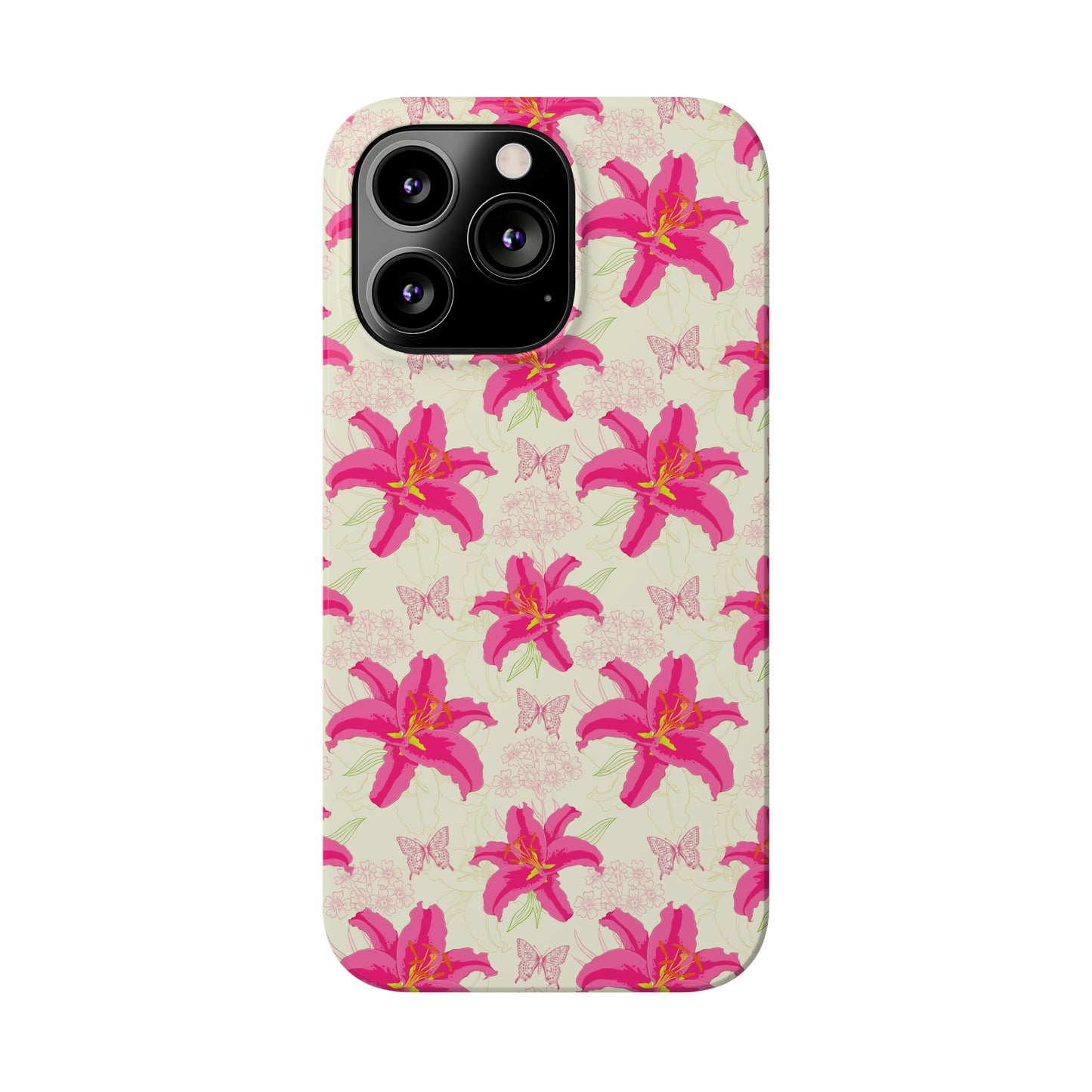 Large Lilies and Butterflies Iphone 15-12 Slim Phone Case