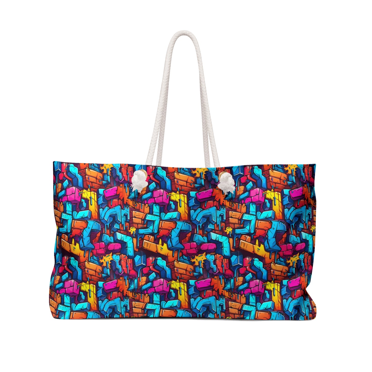 3D Rainbow Colored Graphic Blocks Design  - Weekender Oversized Canvas Tote Bag 24" × 13"