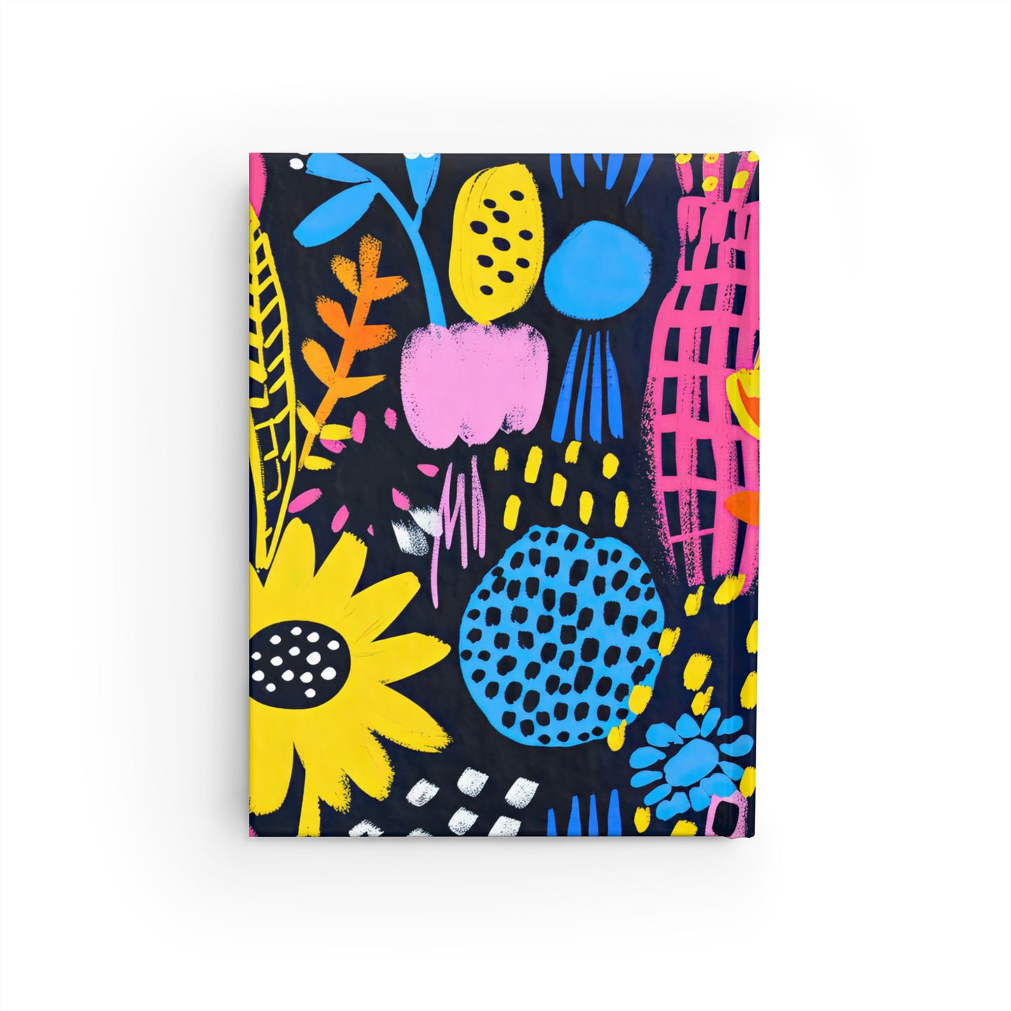 Abstract Floral Delight: Pink, Blue, and Yellow Blossoms - Hardcover Ruled Line Journal 5" x 7"