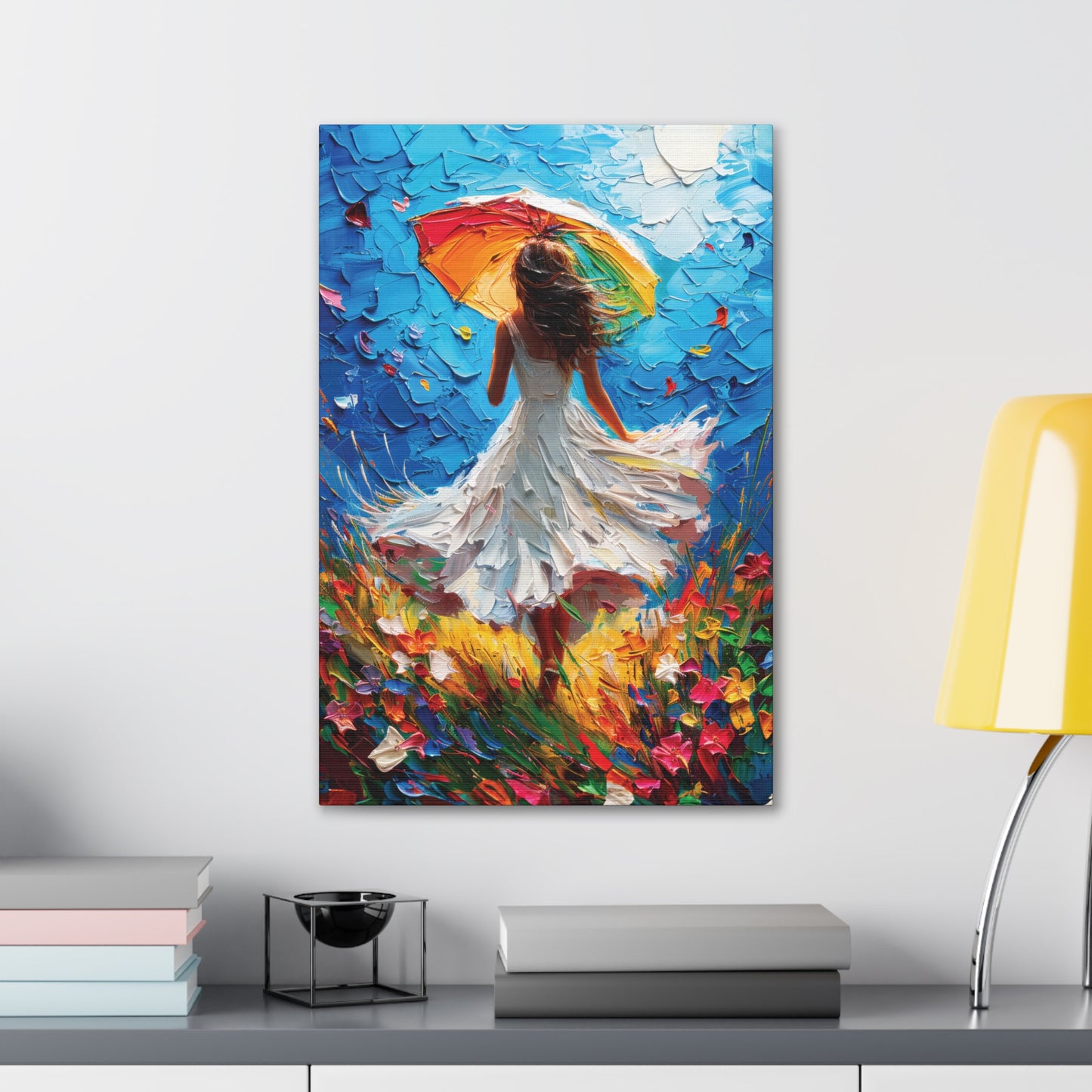 Spring Storm with Women Dancing in Field of Vibrant Spring Flowers Oil Painting Print on Canvas Gallery - 12 Sizes