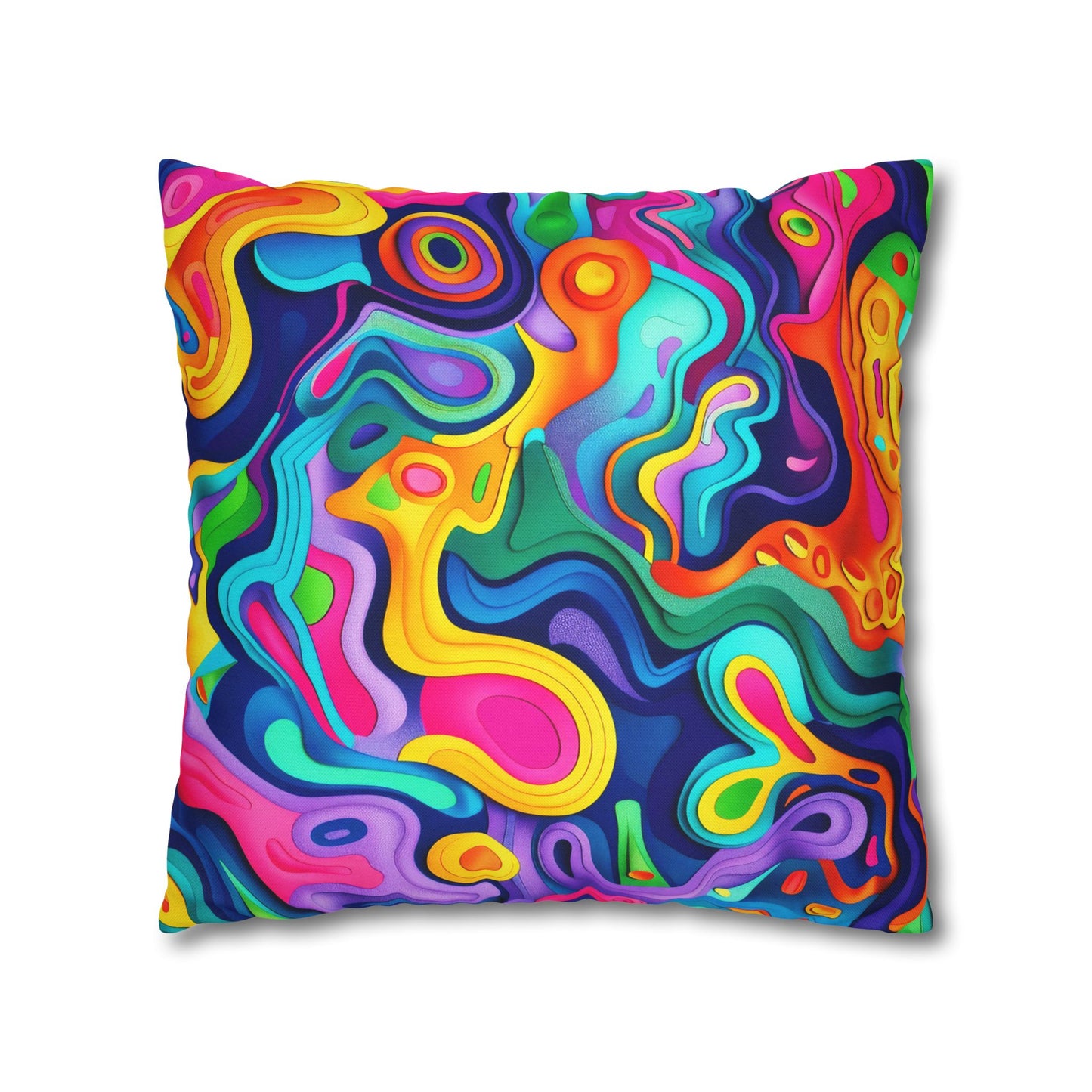 Vibrant Dreamscape of Psychedelic Paper Cut-Out Waves in Vivid Colors Polyester Square Pillowcase 4 Sizes