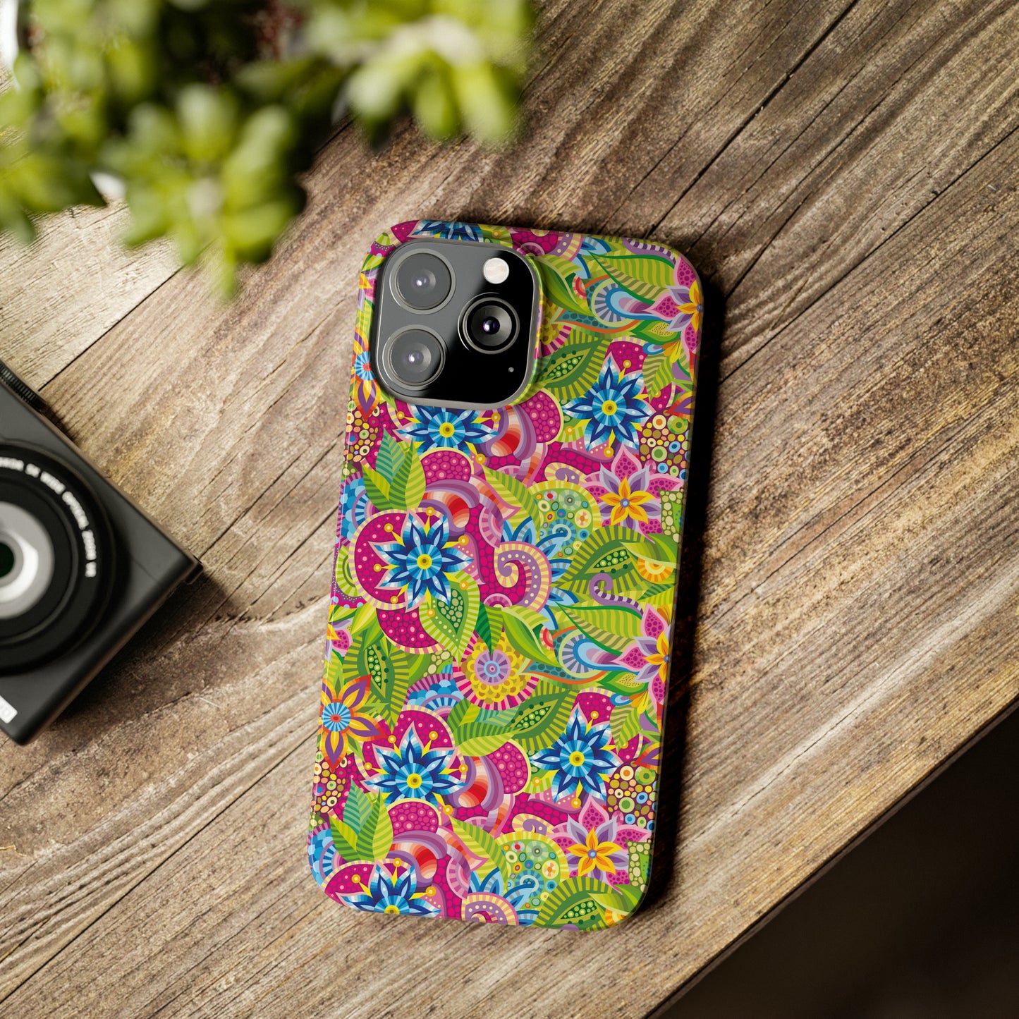 Vibrant Array of Abstract Flowers and Paisley in Rainbow Hues Iphone 15-12 Slim Phone Case