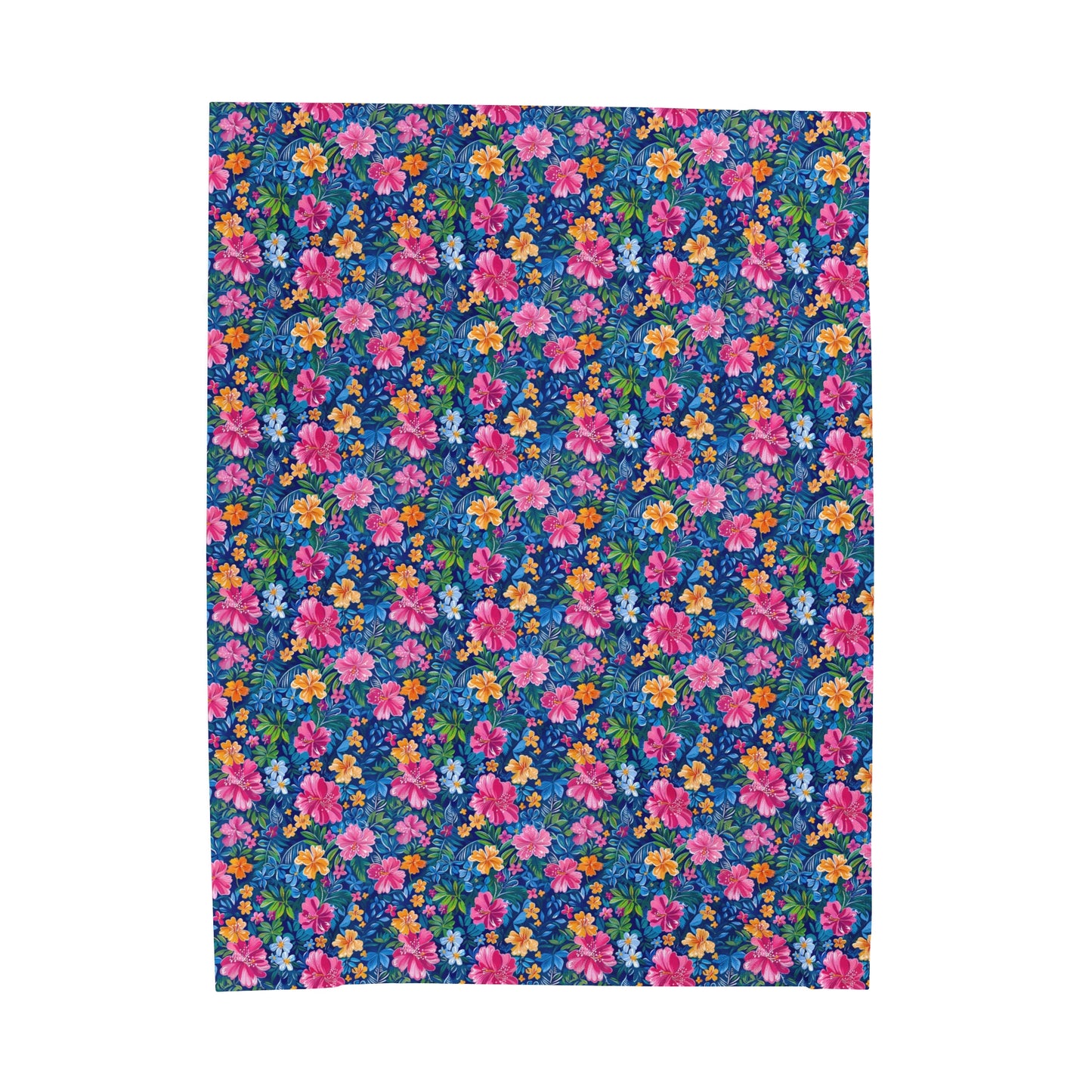 Tropical Sunrise Bloom: Pink Watercolor Flowers with Yellow and Blue Accents Velveteen Plush Blanket 3 Sizes