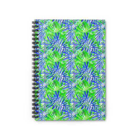 Tropical Harmony Blue and Green Palm Tree Leaves Spiral Ruled Line Notebook