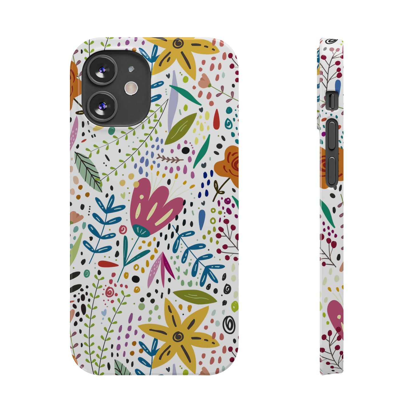 Springtime Splendor: Hand-Drawn Flowers Bursting with Vibrant Colors Design Iphone 15-12 Slim Phone Case