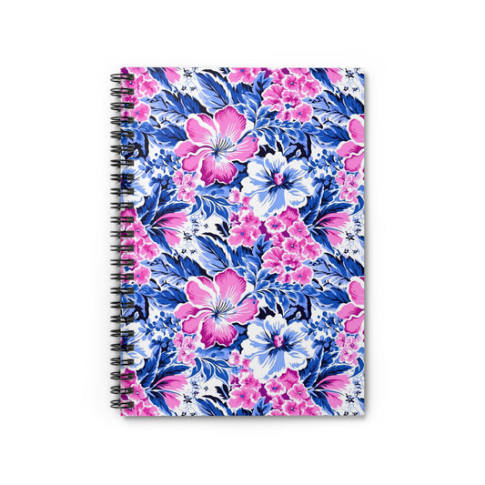 Bright Blooms: Pink and Blue Watercolor Hibiscus in Vivid Splendor Spiral Ruled Line Notebook