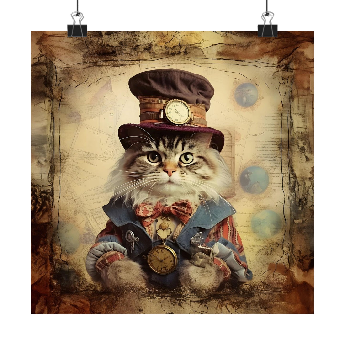 Steampunk Vintage Clothing Dressed Cat Print on Matte Poster - 11 Sizes