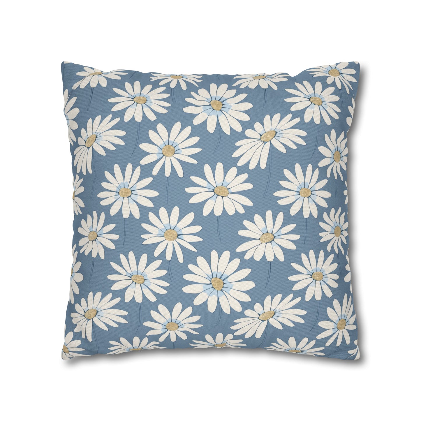 Charming White Daisies on a Soft Blue BackgroundSpun Polyester Square Pillowcase 4 Sizes