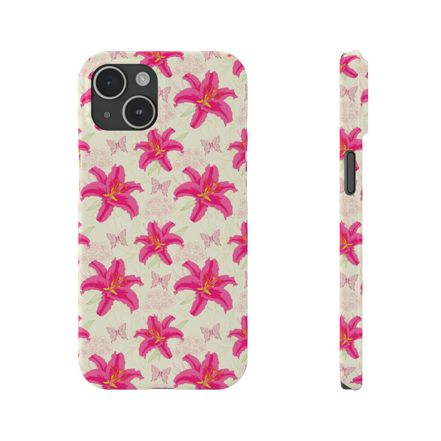 Large Lilies and Butterflies Iphone 15-12 Slim Phone Case