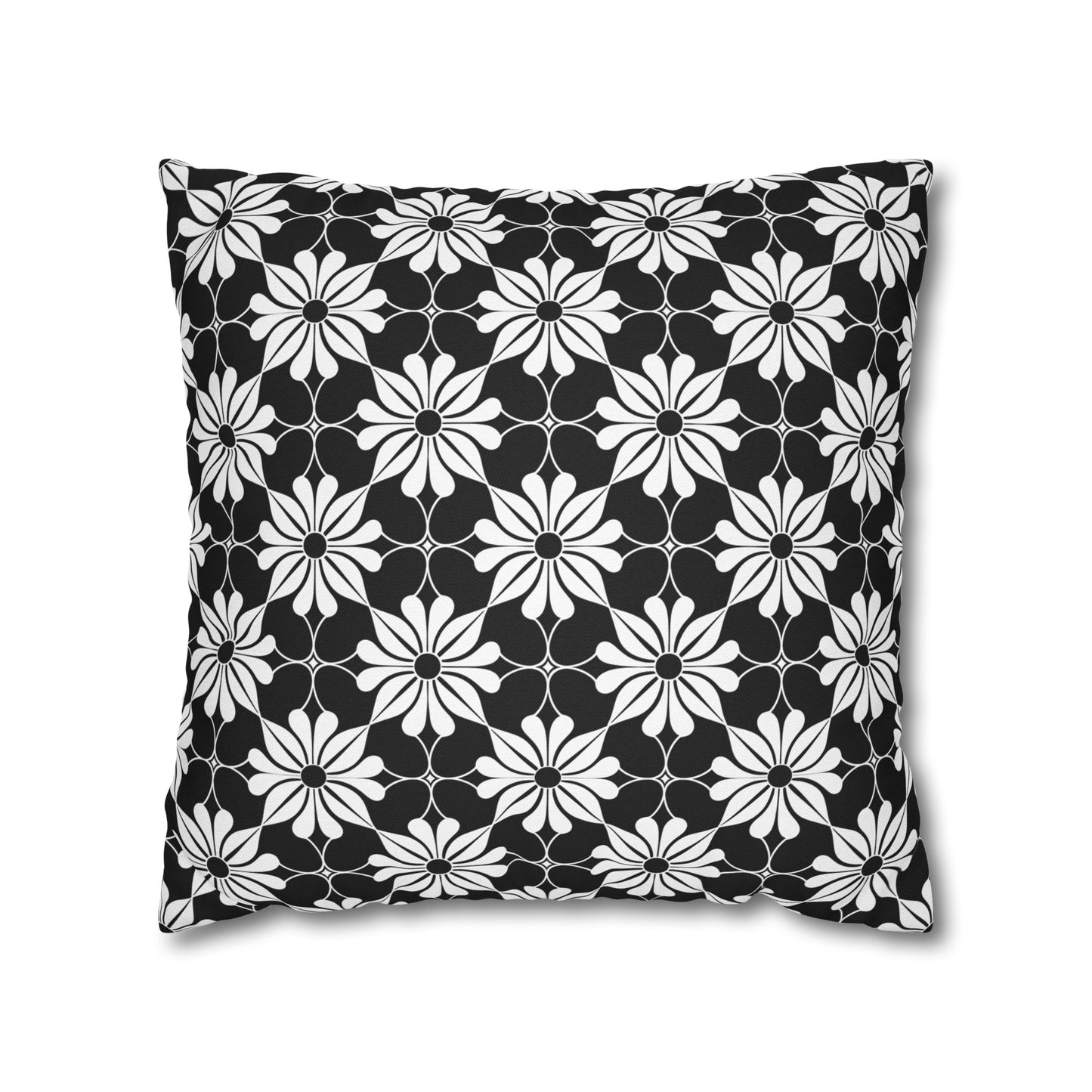 Retro Chic Monochrome Floral Geometric Flowers Spun Polyester Square Pillowcase 4 Sizes