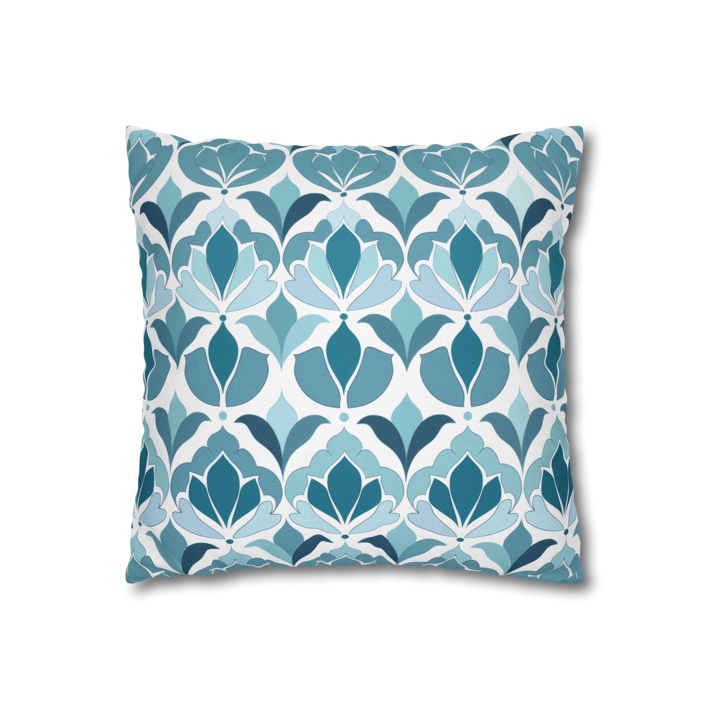 Serene Floral Pattern in Shades of Aqua and Teal, Forming Graceful Botanical Motifs Spun Polyester Square Pillowcase 4 Sizes