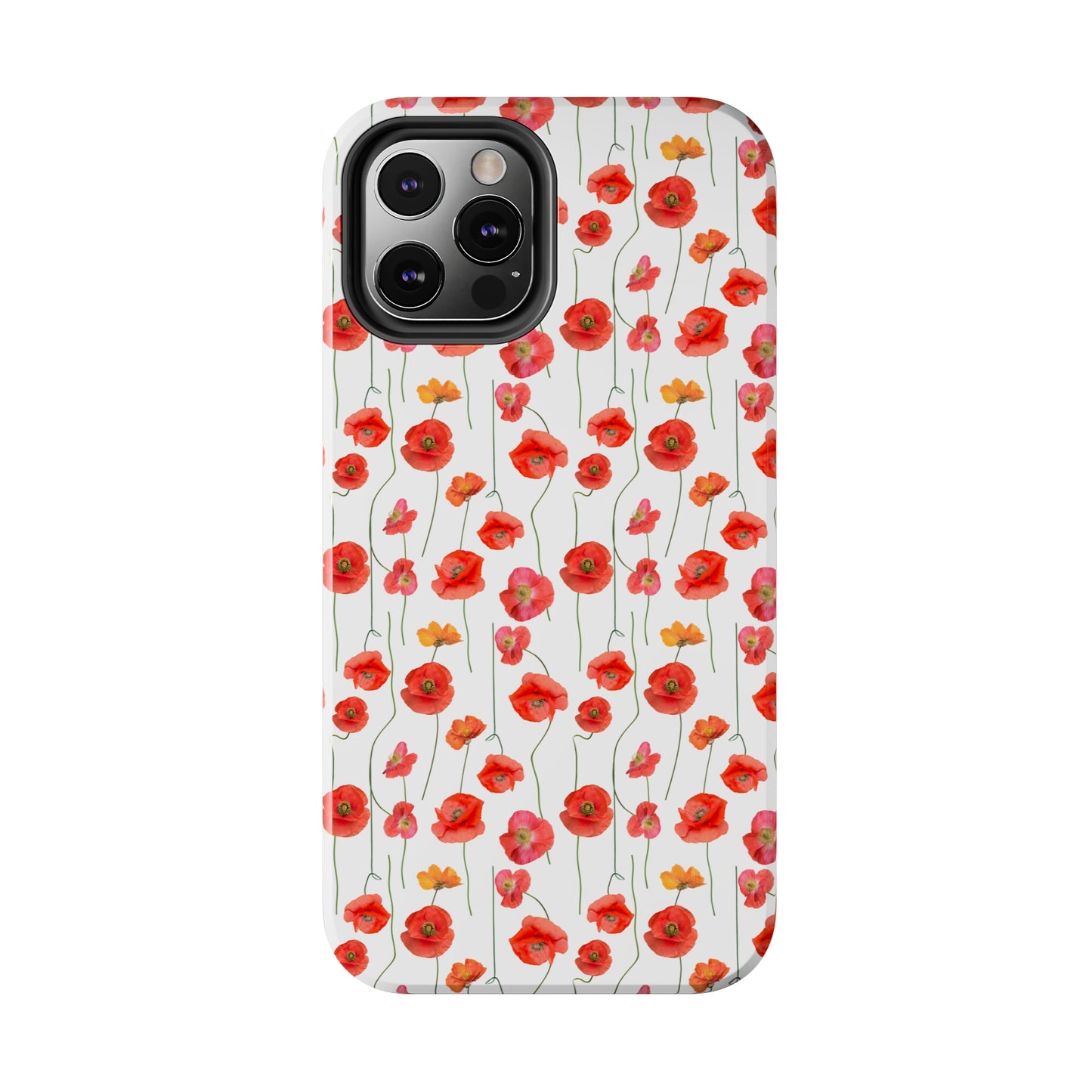 Vivid Elegance: Bright Red Poppies on a White Background Iphone Tough Phone Case