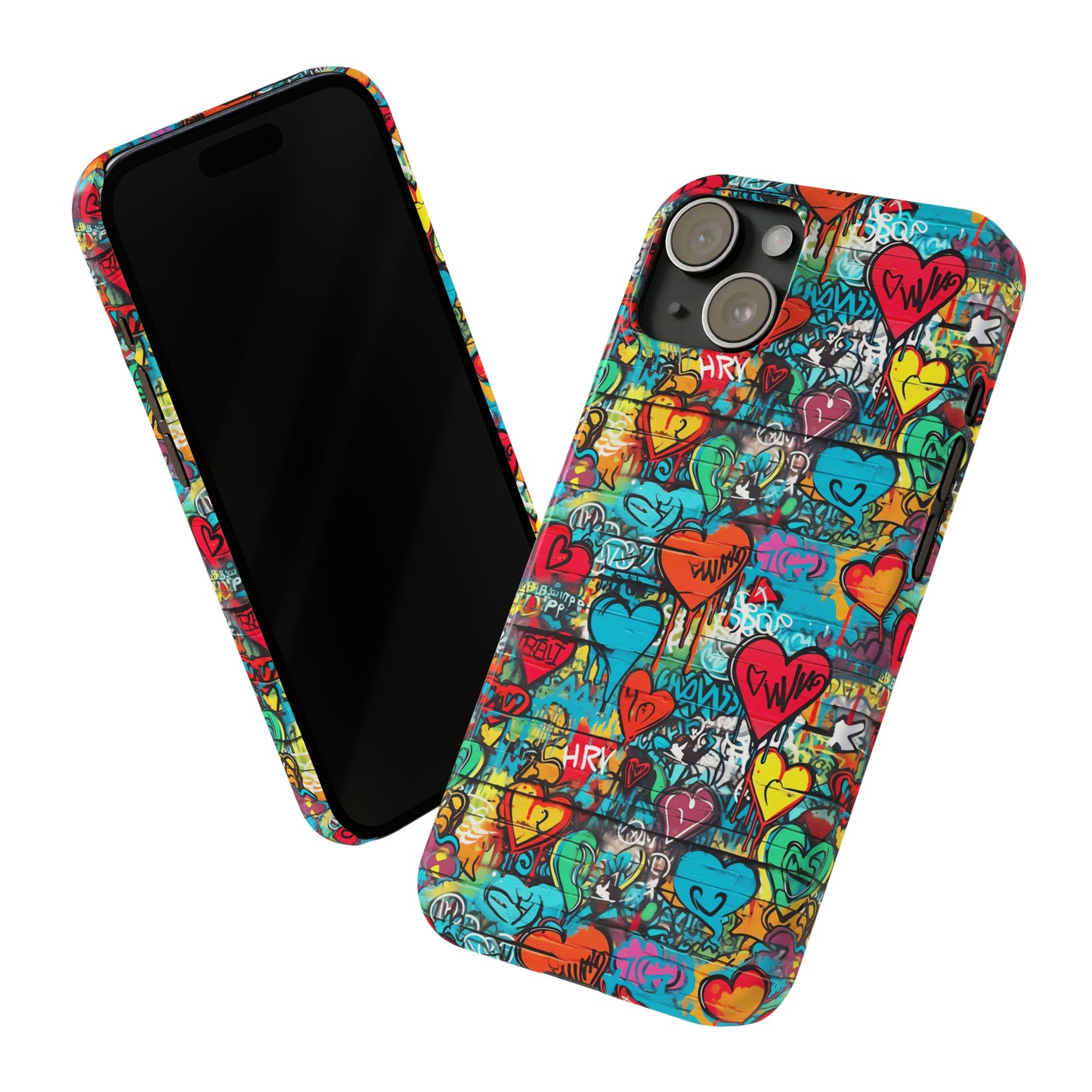 Street Art Graffiti Hearts Design Iphone 15-12 Slim Phone Case