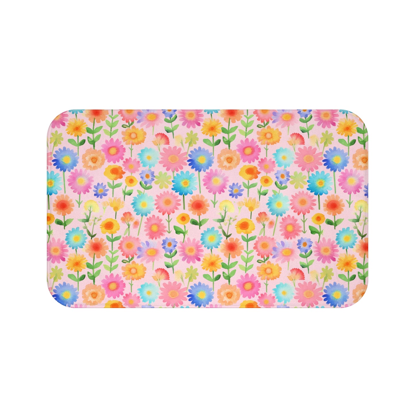 Lively Watercolor Blooms: Vibrant Tiny Flowers Bursting with Color Design  - Bathroom Non-Slip Mat 2 Sizes