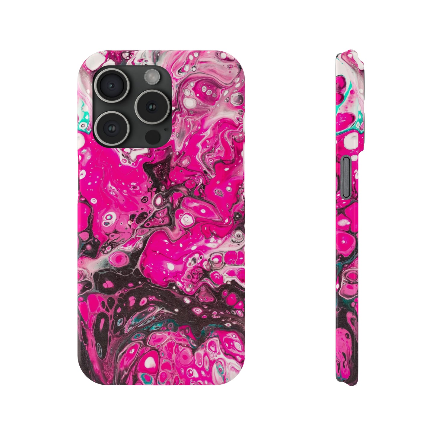 Pink, Black and White Alcohol Ink Design Iphone 15-12 Slim Phone Case