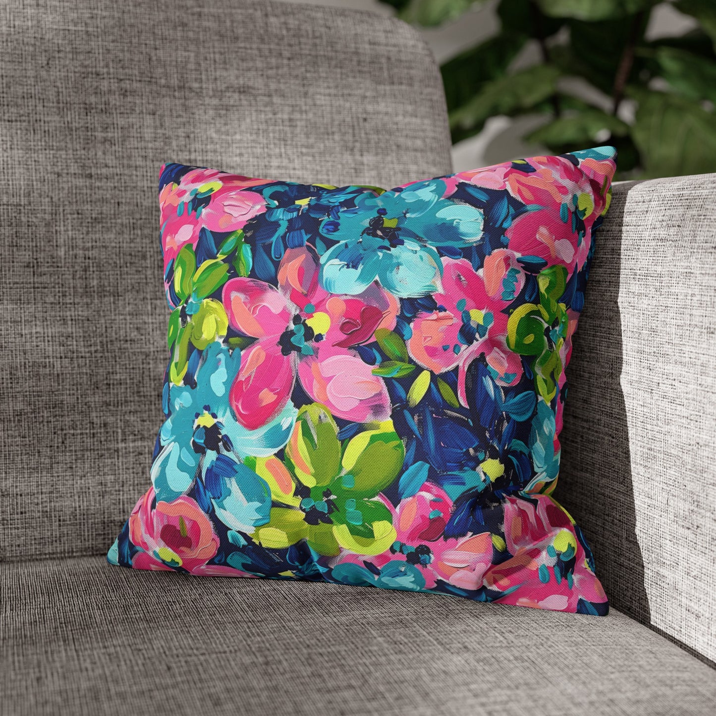 Dusk Blossoms: Moody Pink, Blue, and Yellow Watercolor Flowers Spun Polyester Square Pillowcase 4 Sizes