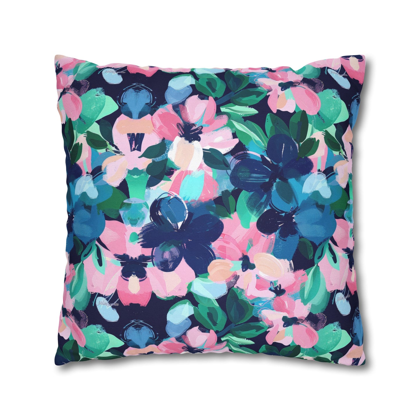 Tranquil Blooms: Muted Blue, Pink, and Green Watercolor Flowers Spun Polyester Square Pillowcase 4 Sizes