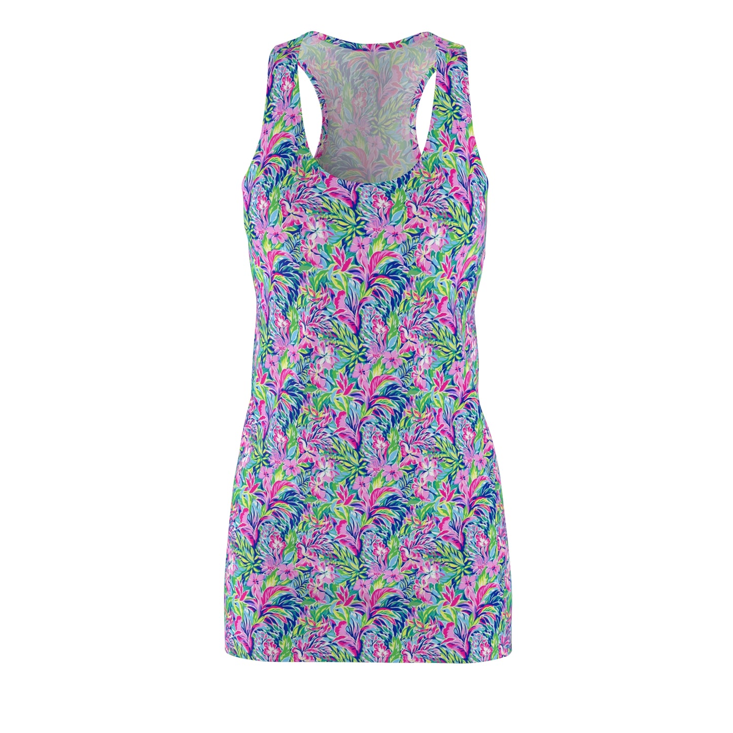 Tropical Serenity: Pink, Green, and Blue Watercolor Floral Delight Women's Racerback Dress XS - 2XL