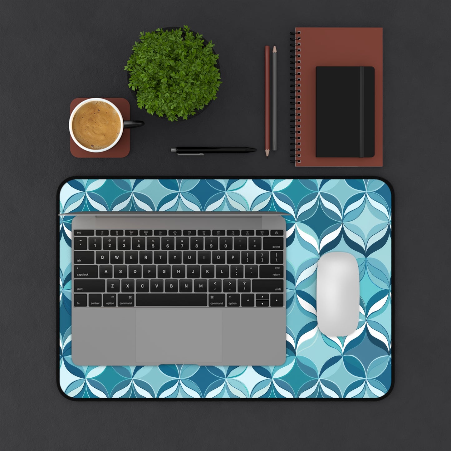 Modern Chic Aqua and Cream Geometric Pattern Extended Gaming Mouse Pad  Desk Mat  - 3 Sizes