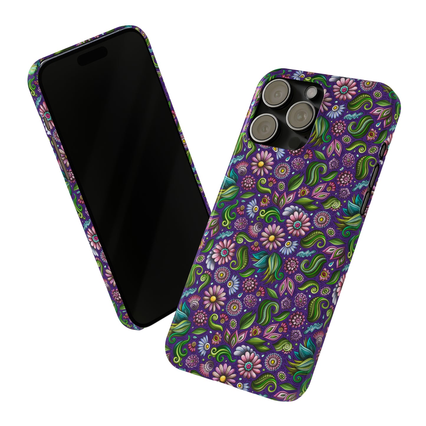 Purple & Pink Daisy Floral Print Purple Background Iphone 15-12 Slim Phone Case