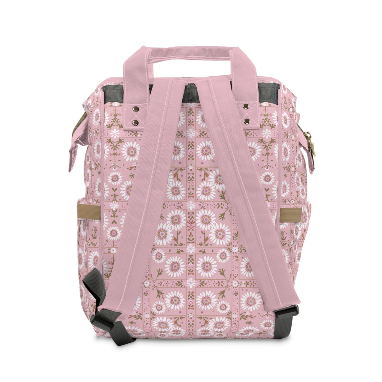 Charming Daisy Pink and White Floral Tile Pattern Multifunctional Diaper Backpack