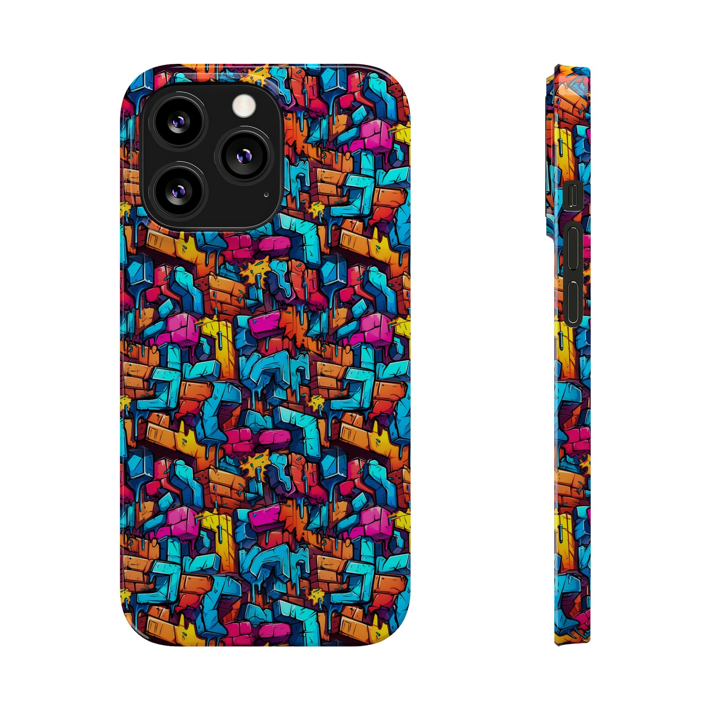 3D Rainbow Colored Graphic Blocks Design Iphone 15-12 Slim Phone Case