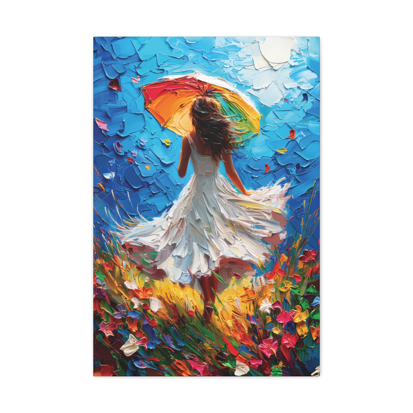 Spring Storm with Women Dancing in Field of Vibrant Spring Flowers Oil Painting Print on Canvas Gallery - 12 Sizes