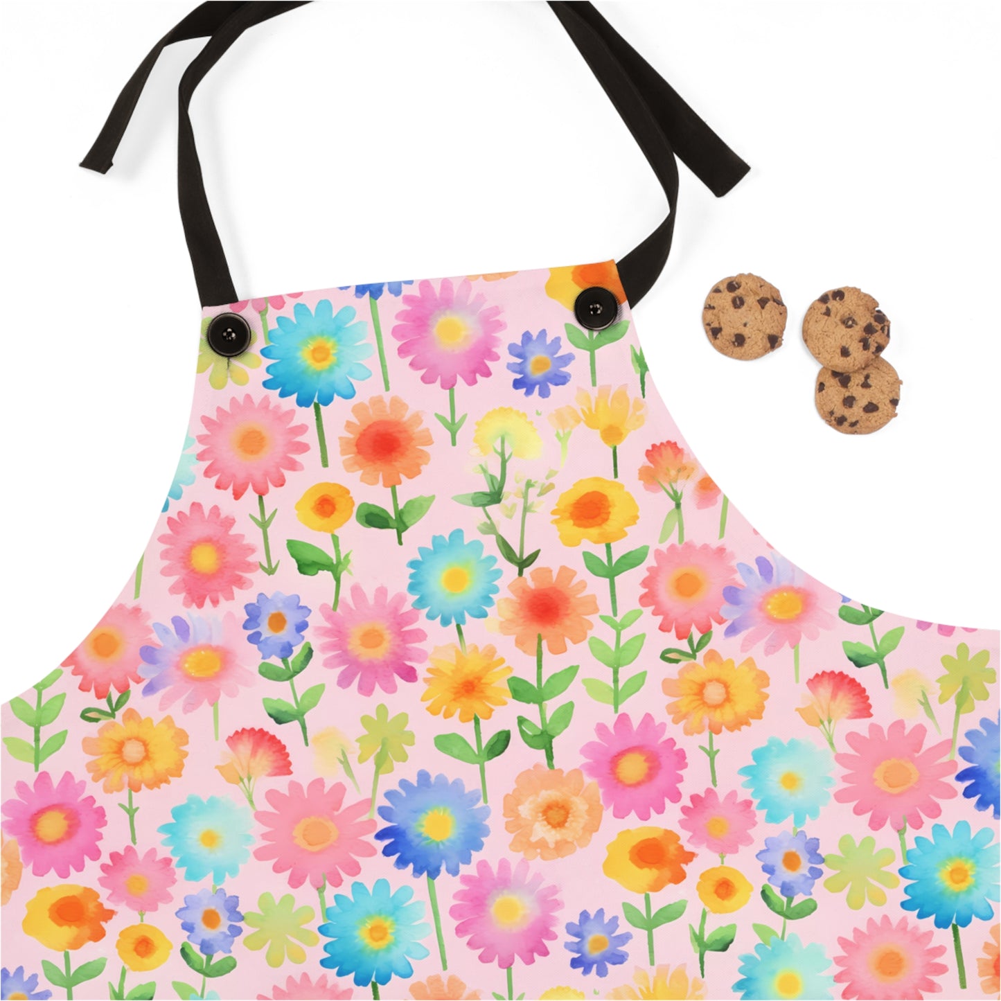 Lively Watercolor Blooms: Vibrant Tiny Flowers Bursting with Color Design - Kitchen Chef Apron