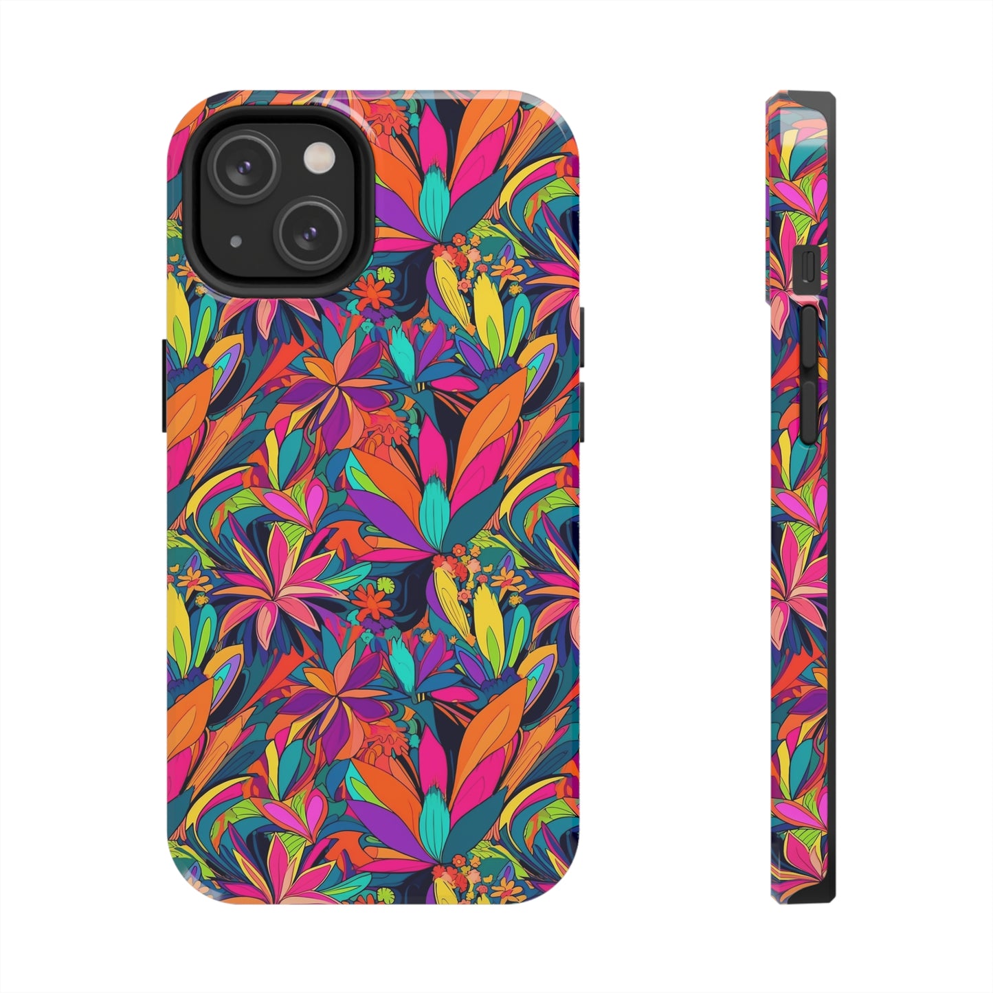 Tropical Neon Flowers Iphone Tough Phone Case