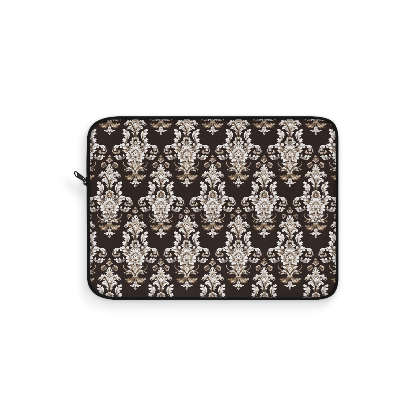 Elegant Rococo Pattern of Intricate Brown and White Floral Scroll Design Laptop or Ipad Protective Sleeve 3 Sizes Available