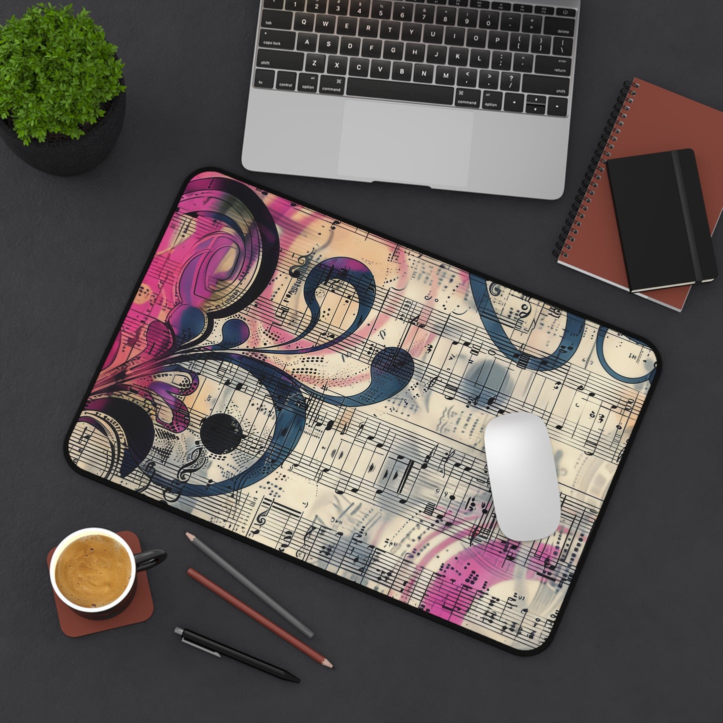 Vibrant Abstract Art with Music Notes and Swirls Extended Gaming Mouse Pad  Desk Mat  - 3 Sizes